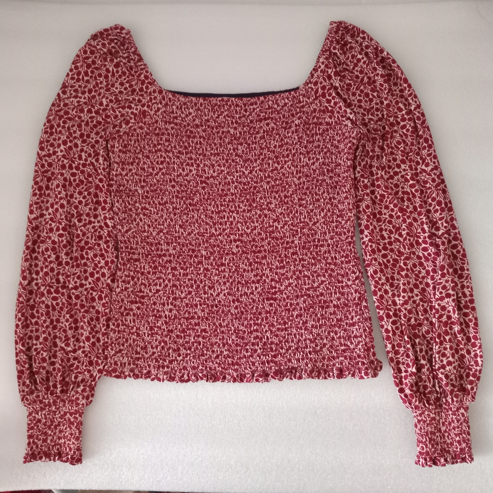 BodenWomen's Red Smocked Top Blouse Print Peasant Garden Girl Cottage core  Sz 6